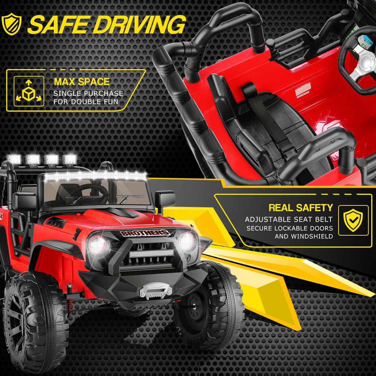400W 2-Seater Electric Ride-On Jeep for Kids with LED Lights and Remote Control