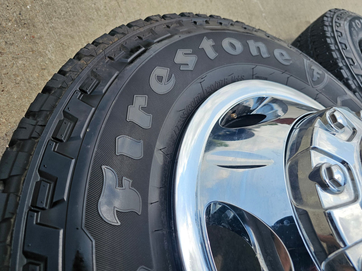 17" Dodge Ram 3500 Dually 8x200 wheels rims 2703 2704 OEM tires FIRESTONE A/T Texas Truck Tire