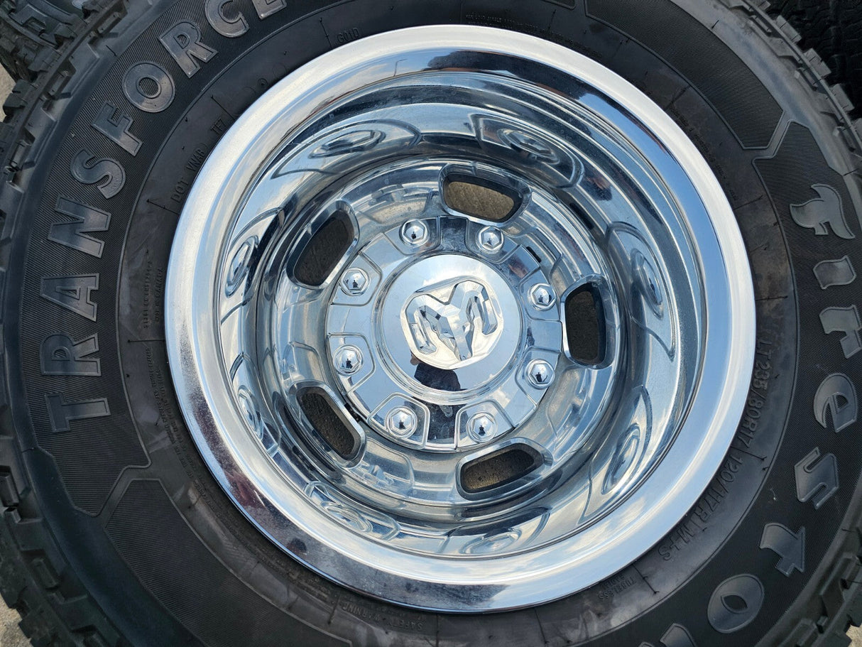 17" Dodge Ram 3500 Dually 8x200 wheels rims 2703 2704 OEM tires FIRESTONE A/T Texas Truck Tire