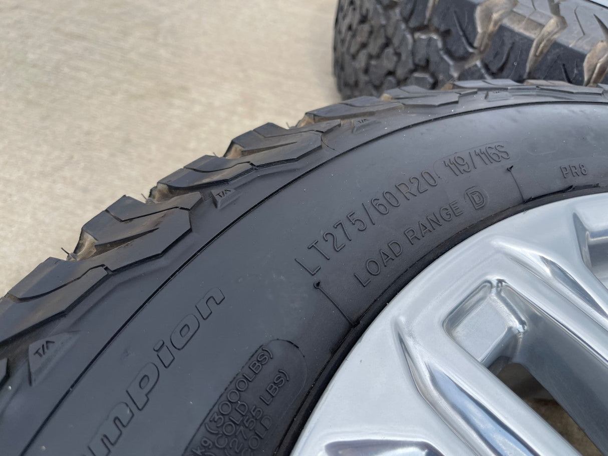 20" GMC Yukon Sierra Tahoe Silverado OEM 2120 14024 wheels rims BFG KO2 A/T 33" Texas Truck Tire