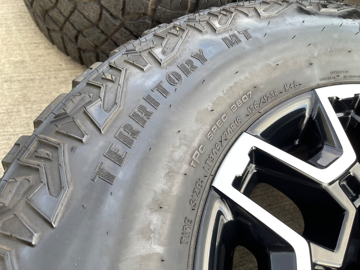 18" GMC Sierra AT4X Chevy Trail Boss 2500 OEM 14136 wheels rims GOODYEAR 35" Texas Truck Tire