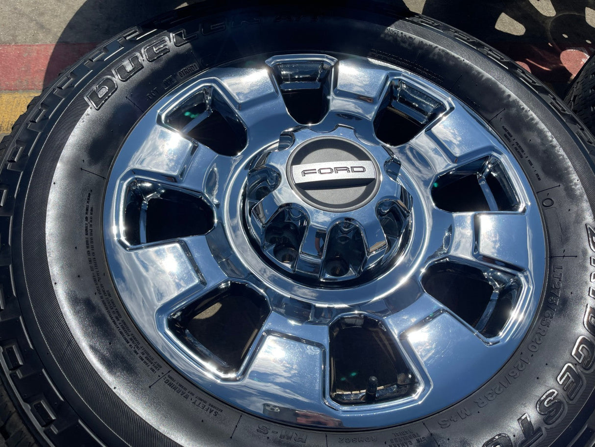 20" Ford F-250 F-350 OEM 10295 25085 10552 chrome Lariat wheels rims tires Texas Truck Tire