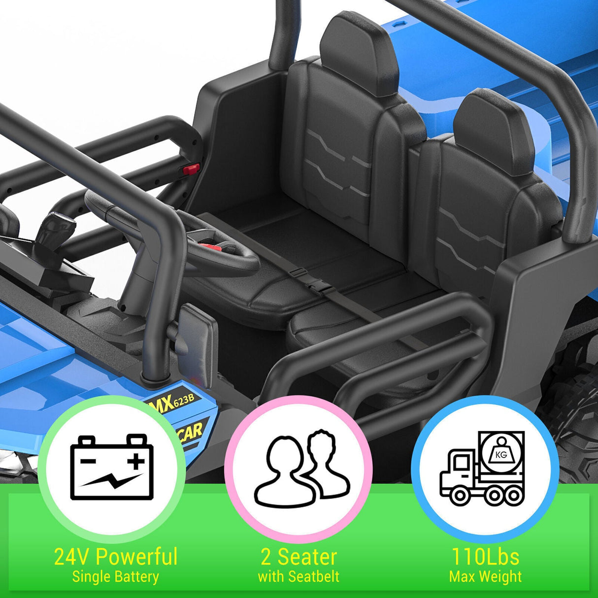 24V Electric Children's Ride-On Truck Toy Battery-Operated Two-Seater Bluetooth Lights Plaything
