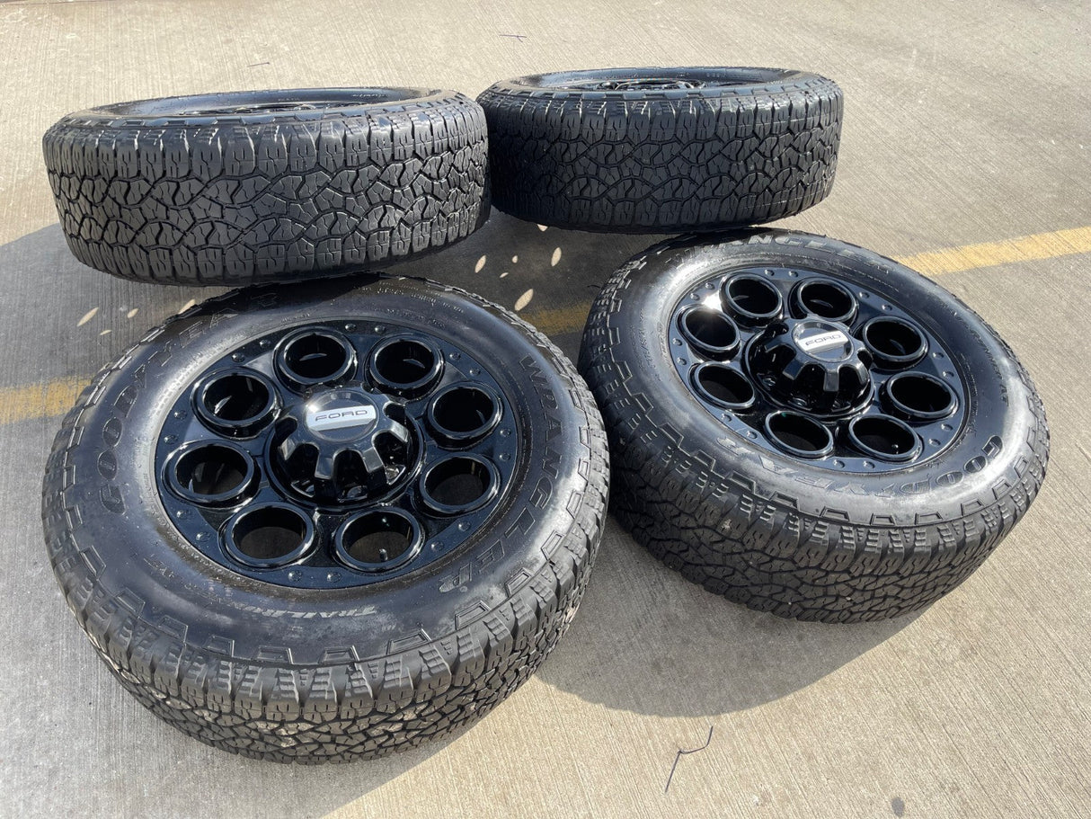 20" Ford F-250 F-350 OEM black Lariat wheels rims 10299 10484 tires DISCOUNTED Texas Truck Tire
