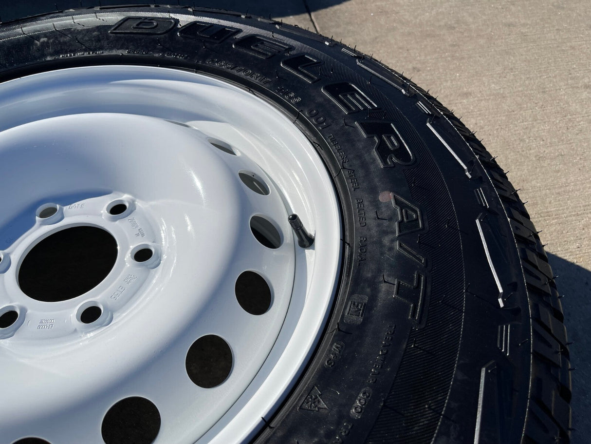 (4) 17" INEOS Grenadier OEM steel wheels rims WHITE tires 2024 2025 2026 NEW Texas Truck Tire