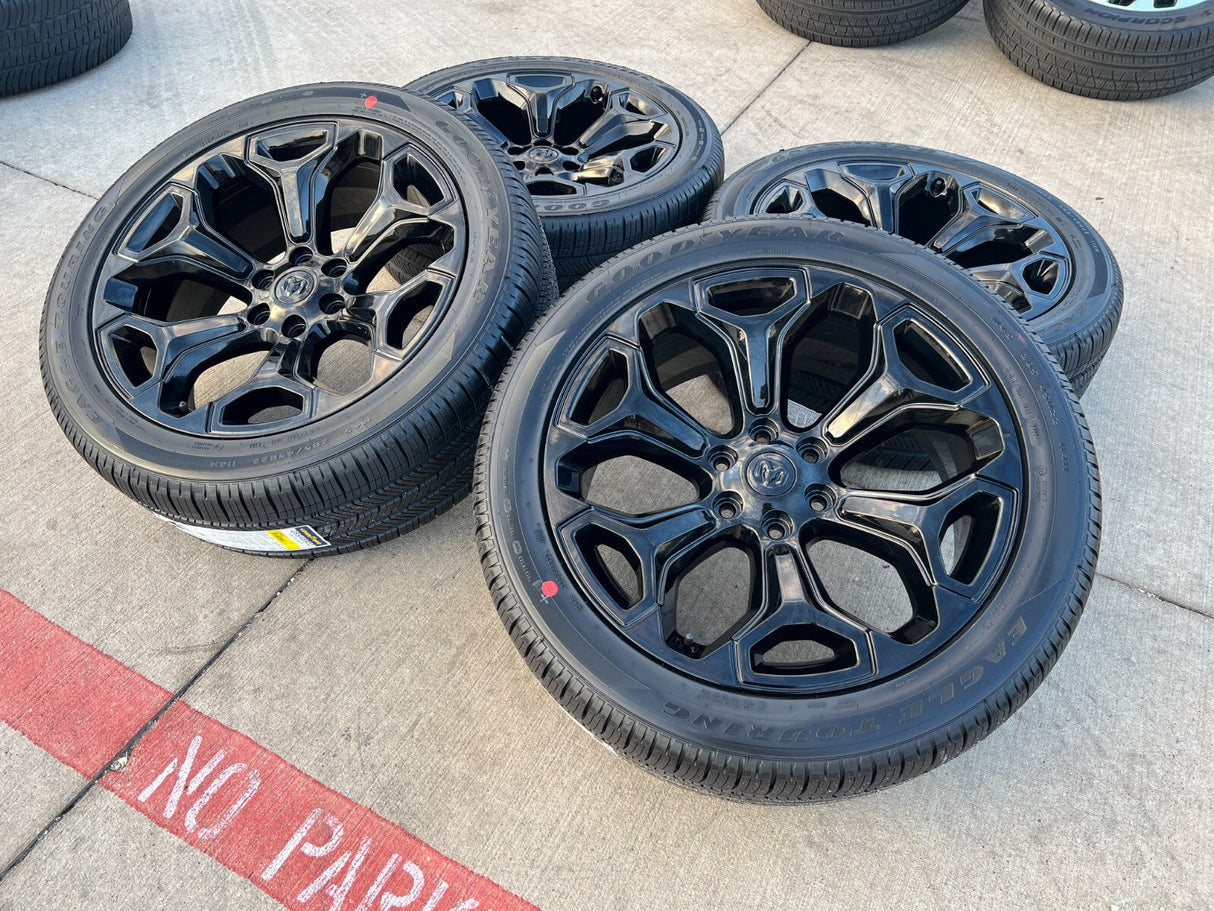 22" Dodge Ram 1500 OEM Laramie rims wheels tires 2685 black NEW Texas Truck Tire