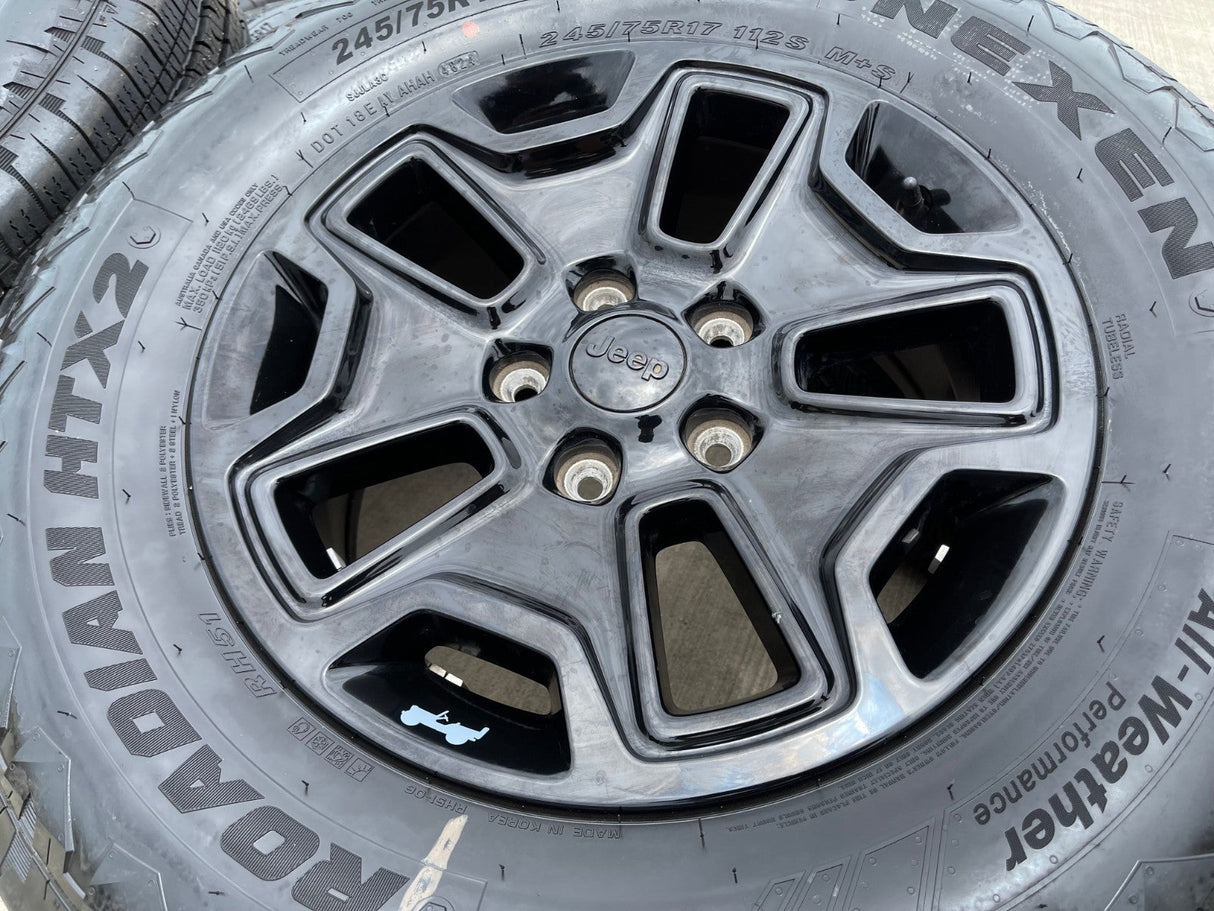 17" Jeep Wrangler Gladiator OEM wheels rims 9118 black tires NEW Texas Truck Tire