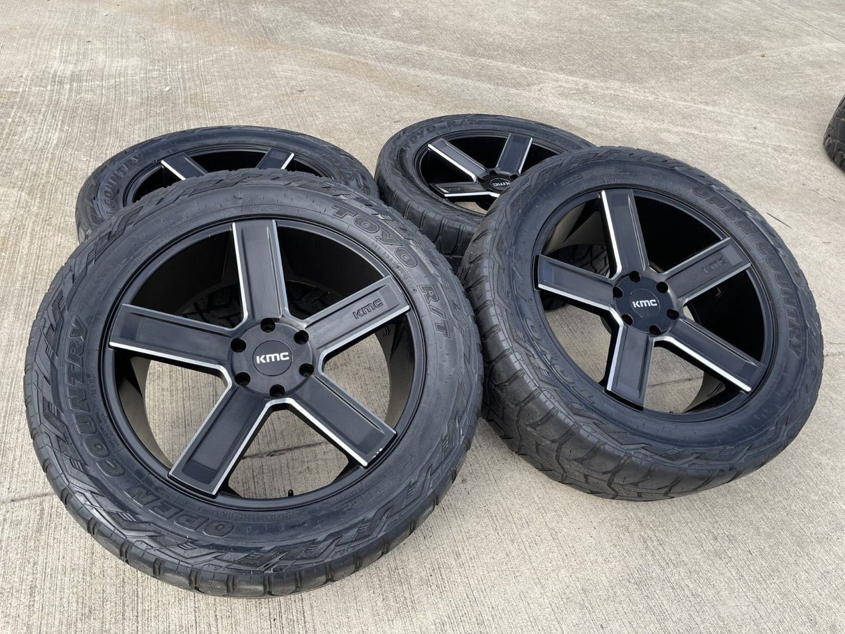 22x9 22" KMC Duece KM702 Chevy Silverado RAM wheels rims 6x139 6x5.5 tires TOYO Texas Truck Tire