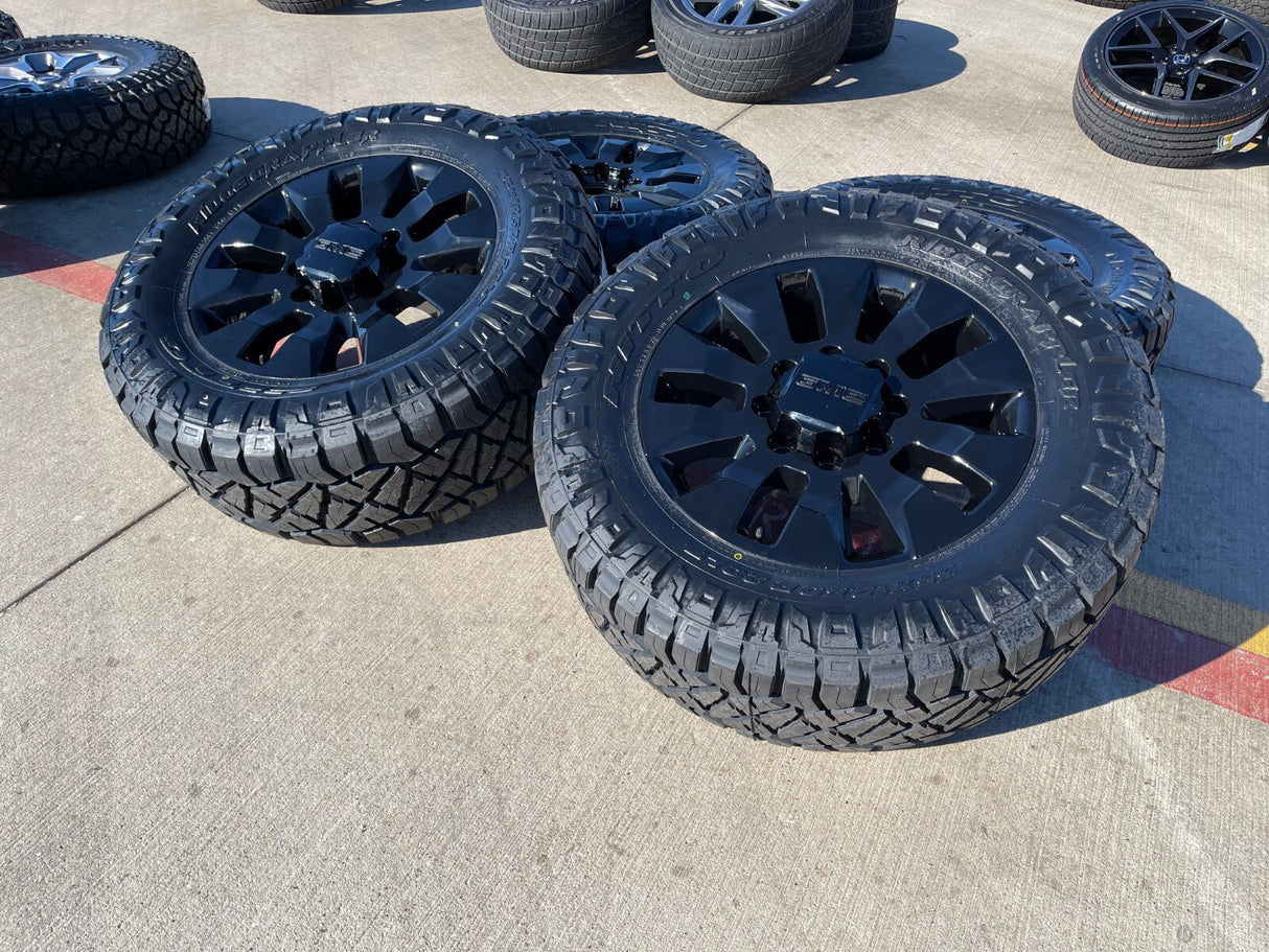 20" GMC Sierra Chevy Silverado 2500 3500 OEM 5960 5947 wheels rims NEW 35" Texas Truck Tire