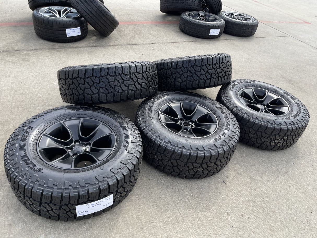 (5) 17" Jeep Wrangler Rubicon OEM 96226 wheels rims Gladiator FALKEN A/T3 NEW Texas Truck Tire