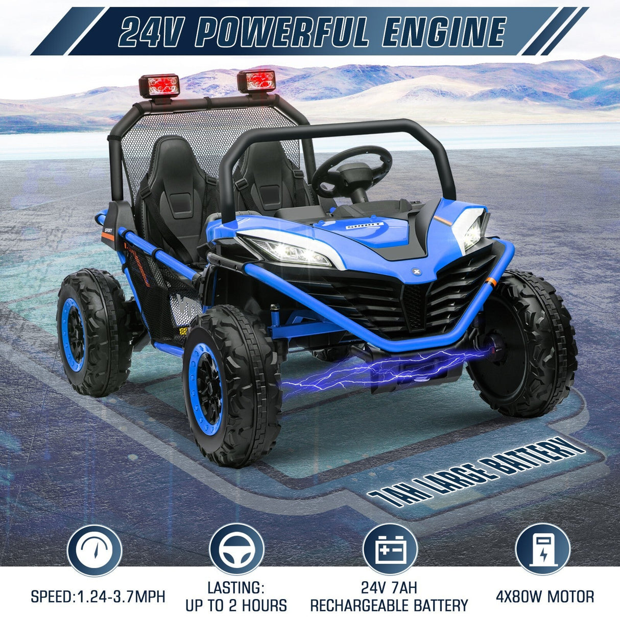 24V Electric Kids Ride-On UTV Truck with 2 Seats, 4WD and Remote Control, 4x80W Motors