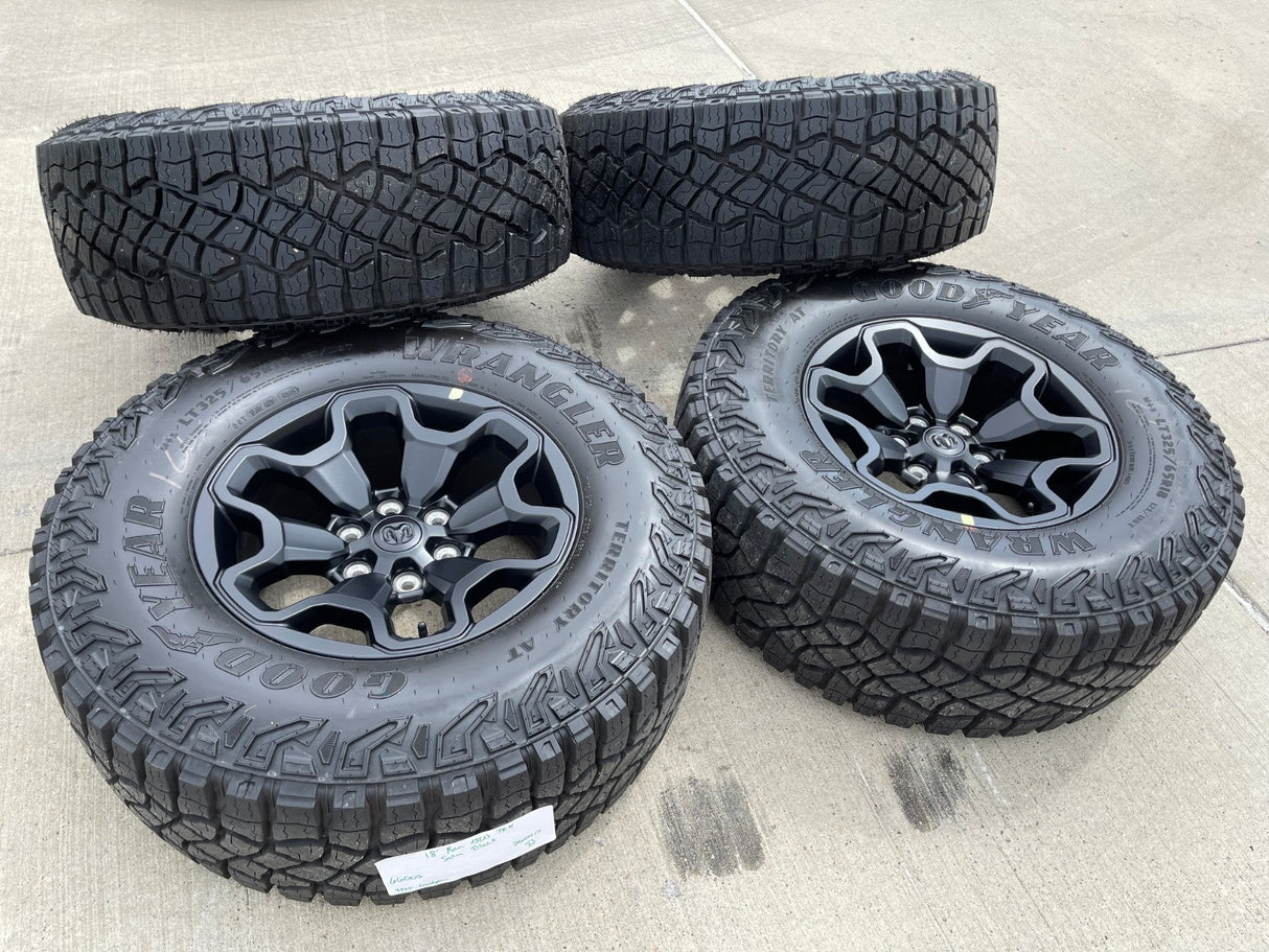 18" Dodge Ram 1500 TRX RHO Black OEM 66002 wheels rims TERRITORY A/T 35" NEW Texas Truck Tire