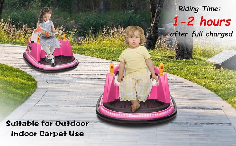 12V Kids Ride-On Bumper Car with Remote Control and 360° Spin Toddler Toy Pink
