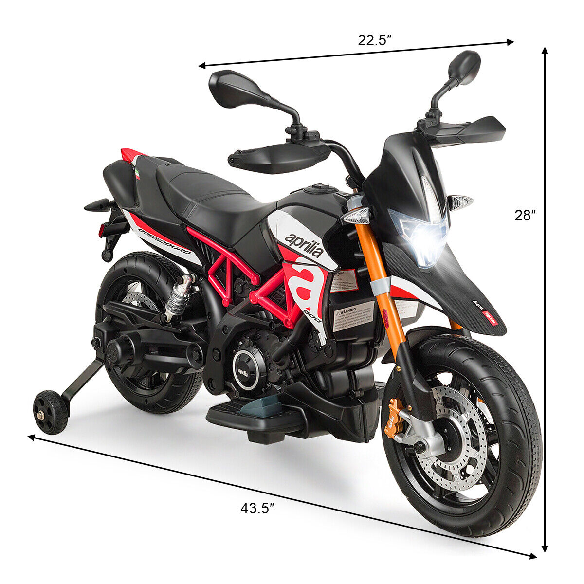 Aprilia 12V Kids Ride-On Motorcycle with Training Wheels in Red - Officially Licensed