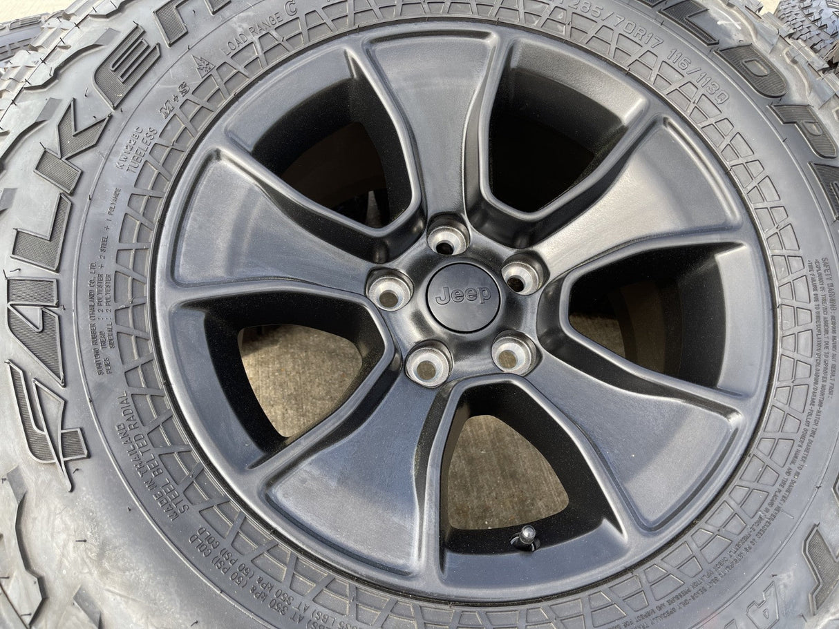 (5) 17" Jeep Wrangler Rubicon OEM 96226 wheels rims Gladiator FALKEN A/T3 NEW Texas Truck Tire