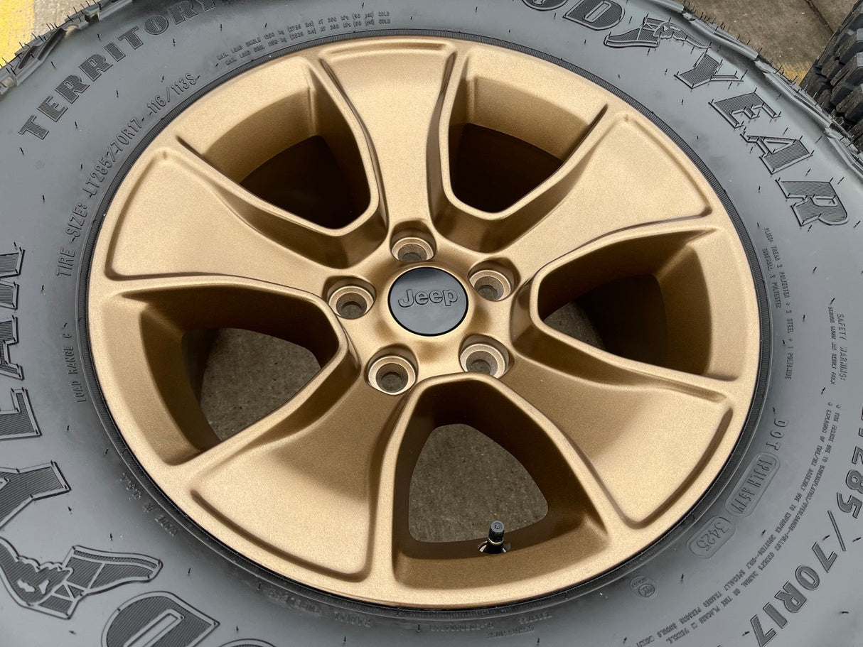 17" Jeep Wrangler Rubicon OEM 96226 wheels rims Gladiator GOODYEAR A/T 33" NEW Texas Truck Tire