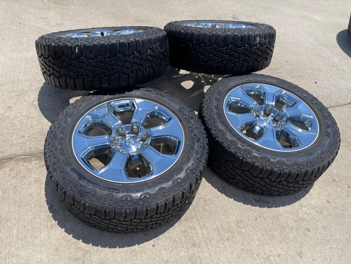 20" Dodge Ram 1500 OEM Laramie CHROME 2679 wheels rims tires GOODYEAR A/T Texas Truck Tire