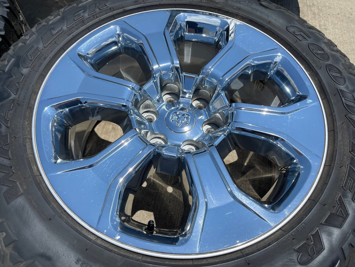 20" Dodge Ram 1500 OEM Laramie CHROME 2679 wheels rims tires GOODYEAR A/T Texas Truck Tire