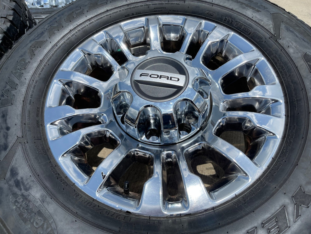 18" Ford F-250 F-350 OEM rims wheels 10290 chrome tires GOODYEAR WRANGLER A/T Texas Truck Tire