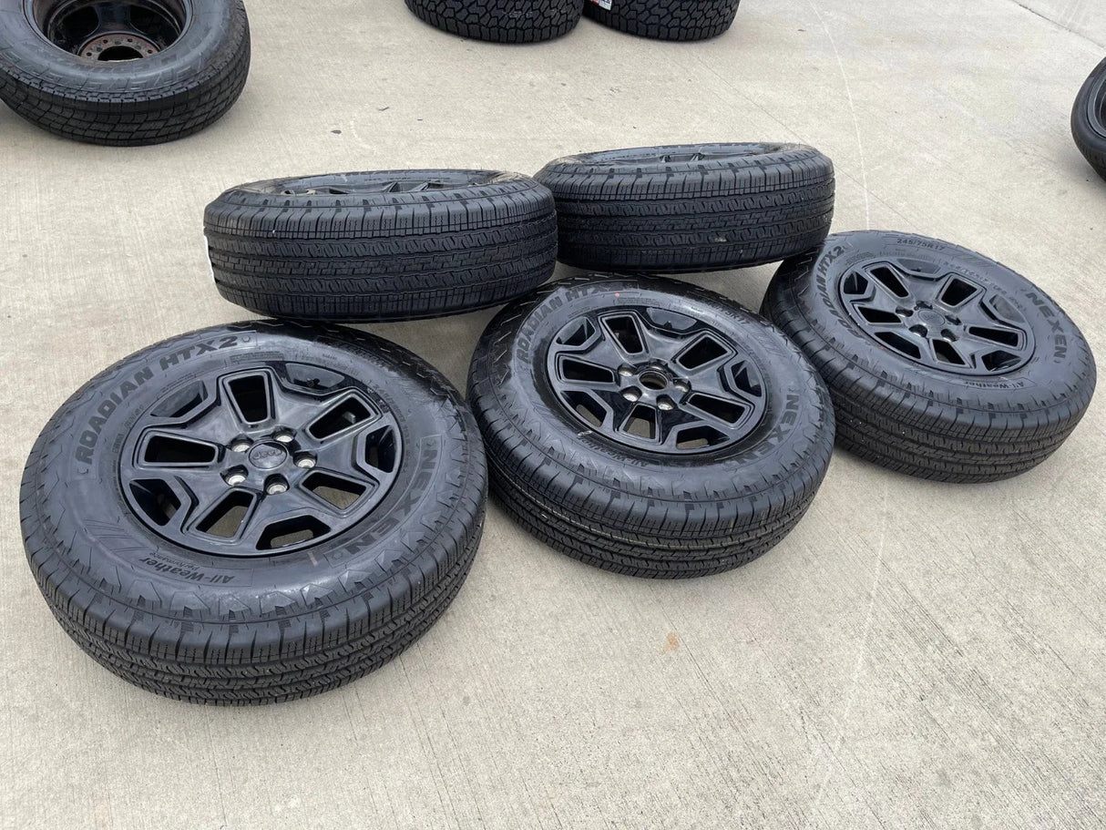 17" Jeep Wrangler Gladiator OEM wheels rims 9118 black tires NEW Texas Truck Tire