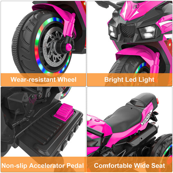12V Electric Kids Ride-On Dirt Bike with 3 Wheels and Built-In Music