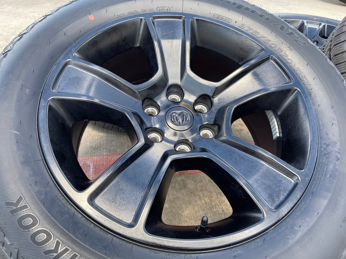 20" Dodge Ram 1500 OEM LIMITED Black 2676 2723 wheels rims NEW HANKOOK A/T2 Texas Truck Tire