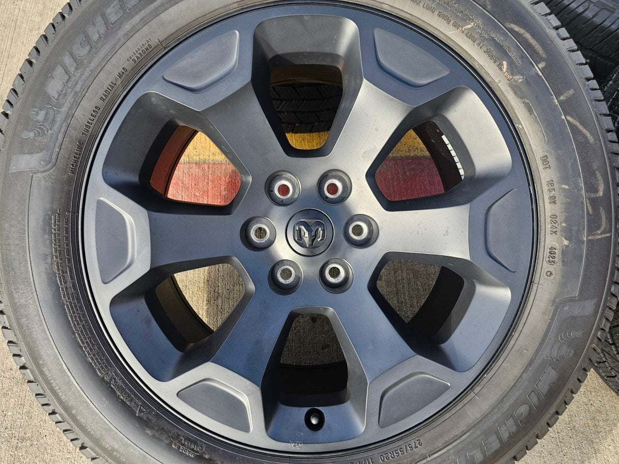 20" Dodge Ram 1500 OEM Laramie Black 2680 wheels rims 2024 2025 2026 MICHELIN Texas Truck Tire