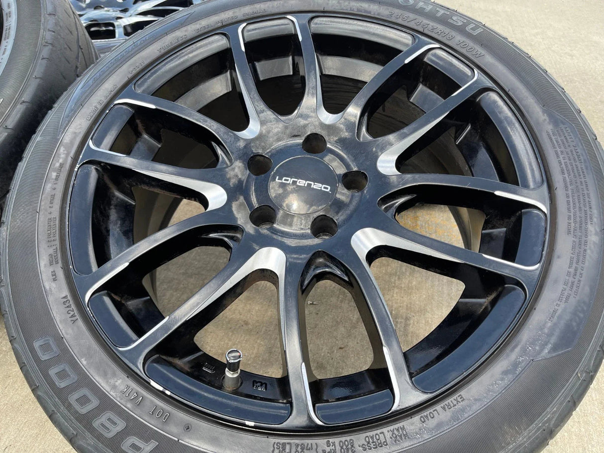 18x8 18" Lorenzo WL036 wheels rims tires 5x4.5 5x114.3 Camry Accord Mustang Texas Truck Tire