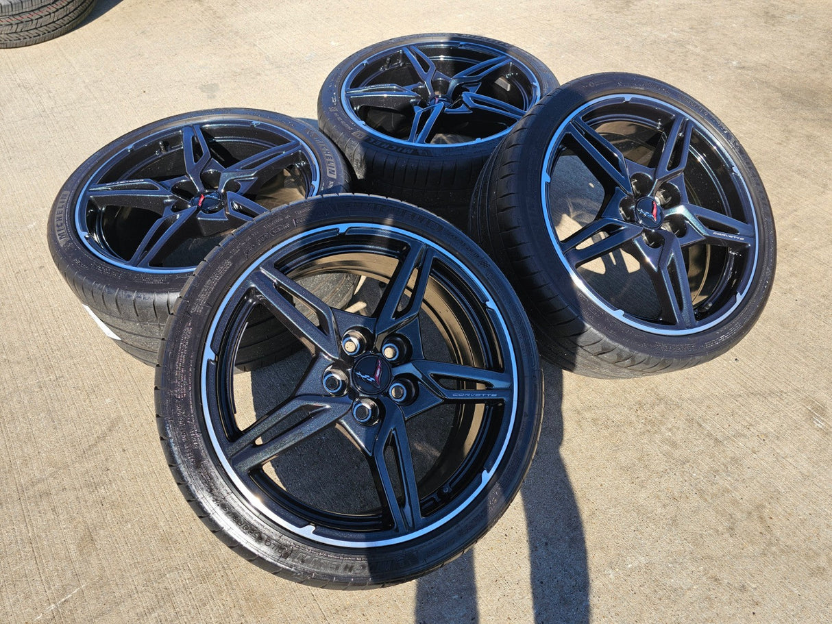 19" + 20" Chevy Corvette C8 OEM 14007 14008 wheels rims MICHELIN Texas Truck Tire