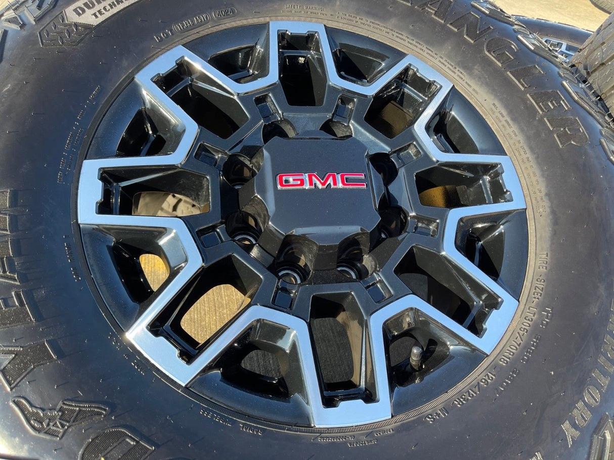 18" GMC Sierra AT4X Chevy Trail Boss 2500 OEM 14136 wheels rims GOODYEAR 35" Texas Truck Tire