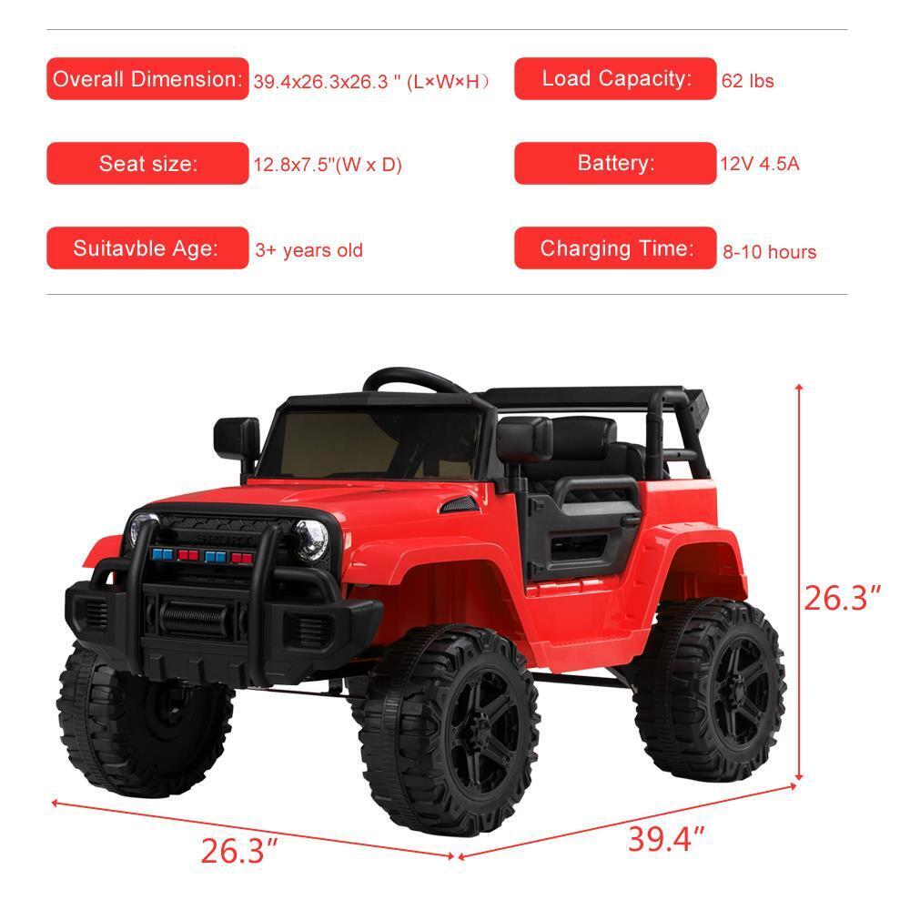 12V Kids Ride On Car Truck Toy with Remote Control, Lights, Music, and Safety Features