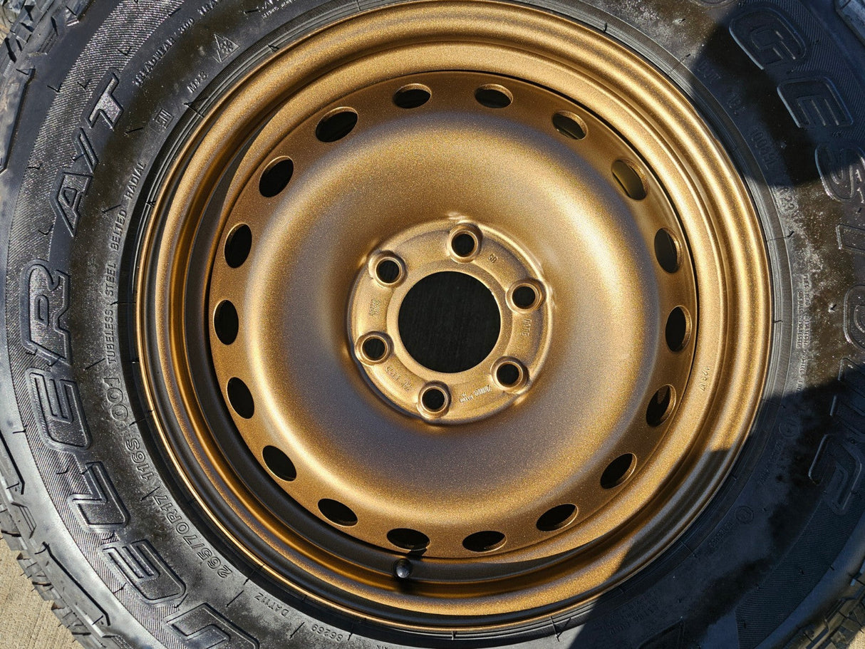 (4) 17" INEOS Grenadier OEM steel wheels rims BRONZE tires 2024 2025 2026 NEW Texas Truck Tire