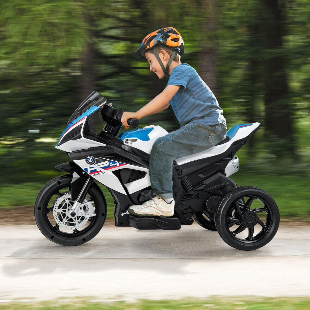 Electric Ride-On Motorcycle for Kids with LED Headlights and Non-Slip Wheels - White