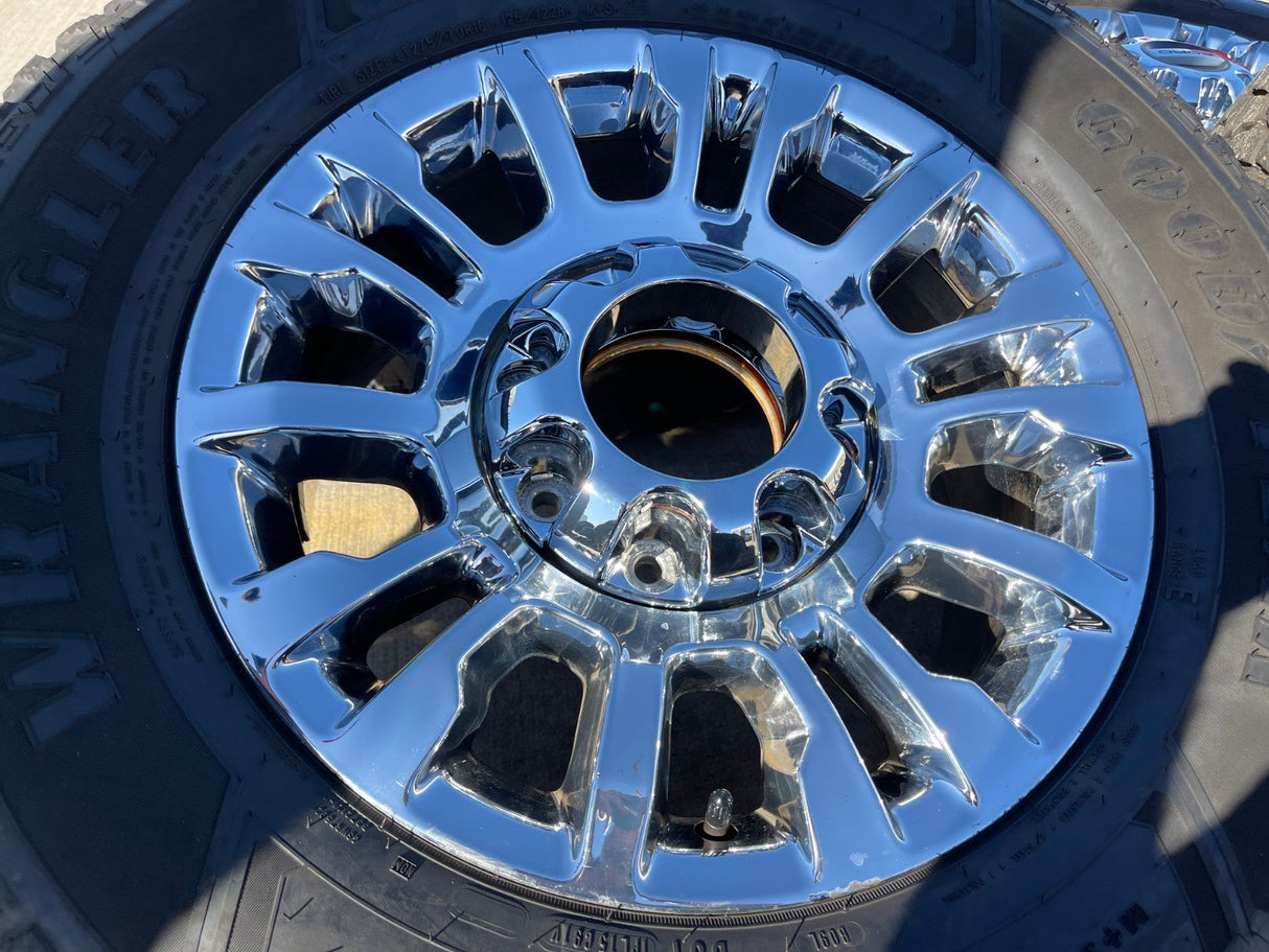 18" Ford F-250 F-350 OEM rims wheels 10290 chrome tires GOODYEAR WORKHORSE A/T Texas Truck Tire