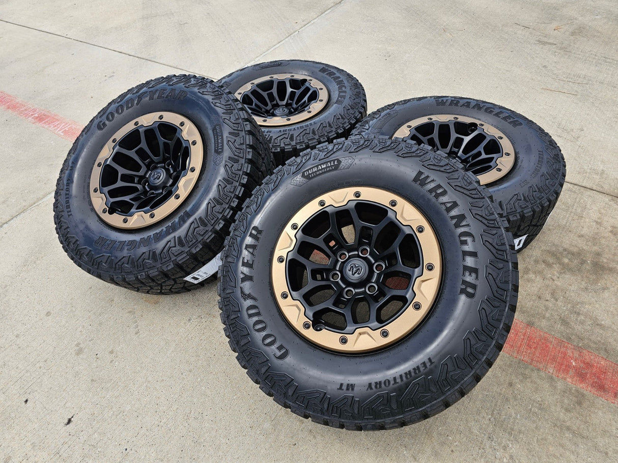 18" Dodge Ram 1500 TRX Beadlock OEM bronze RHO wheels rims 2735 tires 35" NEW Texas Truck Tire