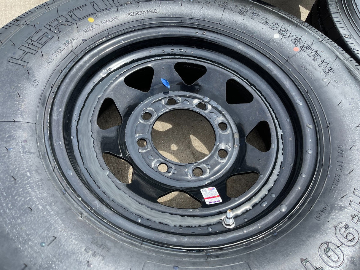 (5) 16x6 16" Dexstar Steel Trailer Gloss Black Wheels Rims Tires 14 PLY 8x6.5 Texas Truck Tire