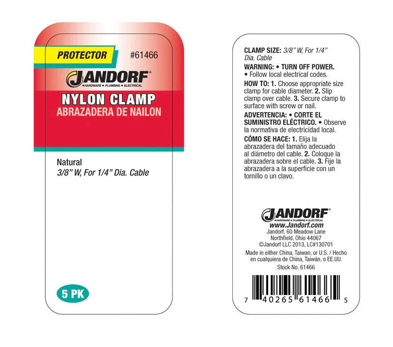 CLAMP Nylon Nat 3/8x1/4 5 PK Jandorf