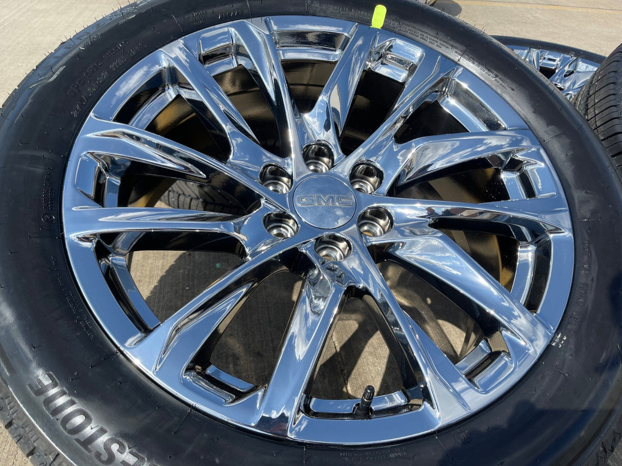22" GMC Yukon Sierra Escalade OEM 95027 4875 wheels rims CHROME 2025 2026 NEW Texas Truck Tire