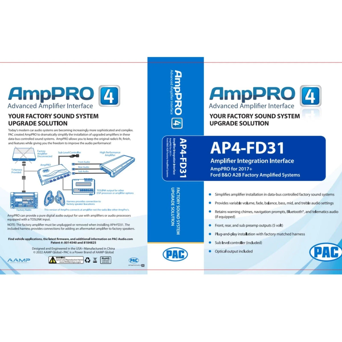 PAC AP4-FD31 Amplifier Integration Interface AmpPRO Compatible with 2017+ Ford B&O A2B Factory Amplified Systems