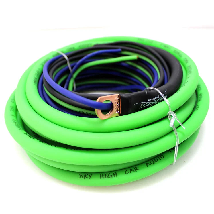Sky High Car Audio 100% Copper OFC Amplifier Installation Kit 4GA Green Power Black Ground Sky High Car Audio
