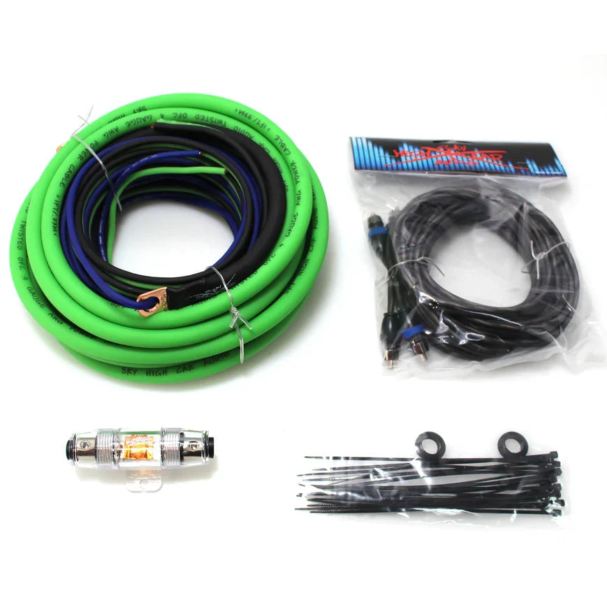 Sky High Car Audio 100% Copper OFC Amplifier Installation Kit 4GA Green Power Black Ground Sky High Car Audio