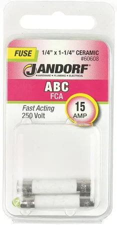 Jandorf Fast Acting 250 Volt 15 Amp Fuse #60608 Jandorf