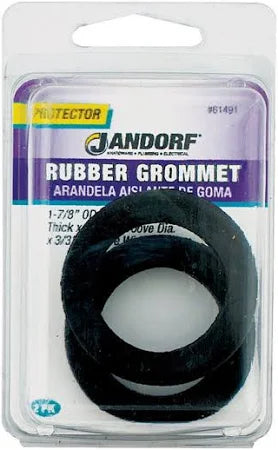 Jandorf Grommet, 1-1/4 in ID, 1-7/8 in OD, Rubber, Black, 3/8 in Thick Panel 2pk #61491 Jandorf