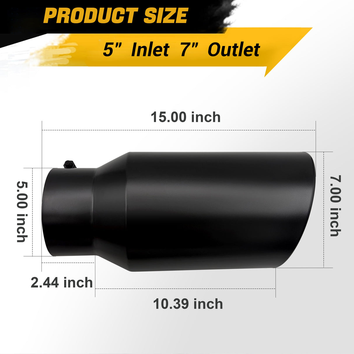 Trucktok 5" Inlet 7" Outlet 15" Overall Length Bolt On Exhaust Tailpipe Tip Black TruckTok