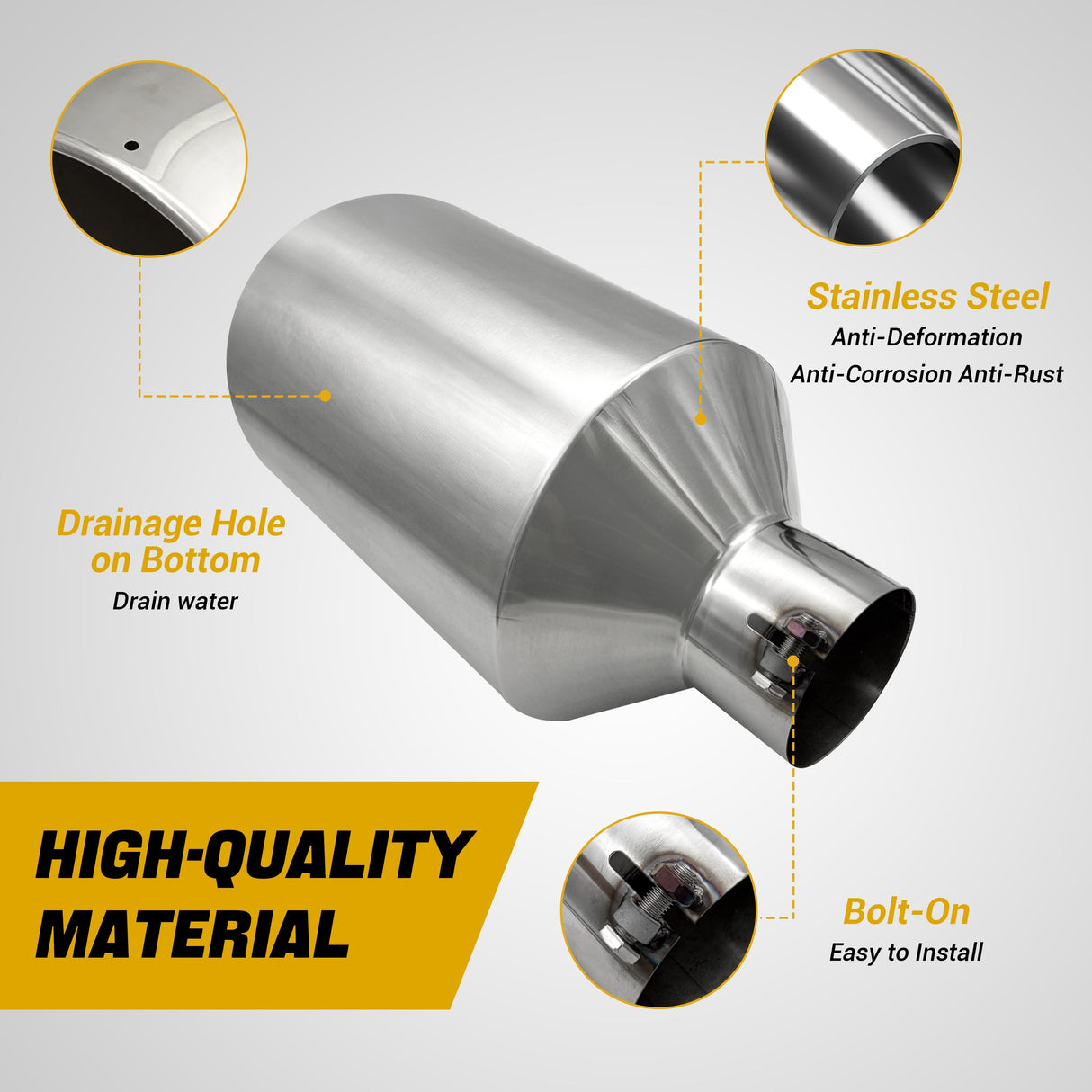 Trucktok 4" Inlet 10" Outlet 18" Overall Length Stainless Steel Bolt On Exhaust Tailpipe Tip TruckTok