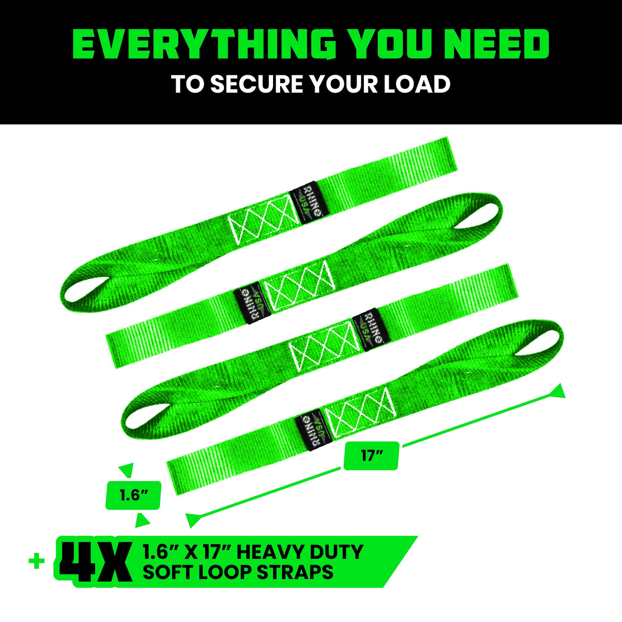 1.6" x 17" Soft Loop Tie-Down Straps (4-Pack)