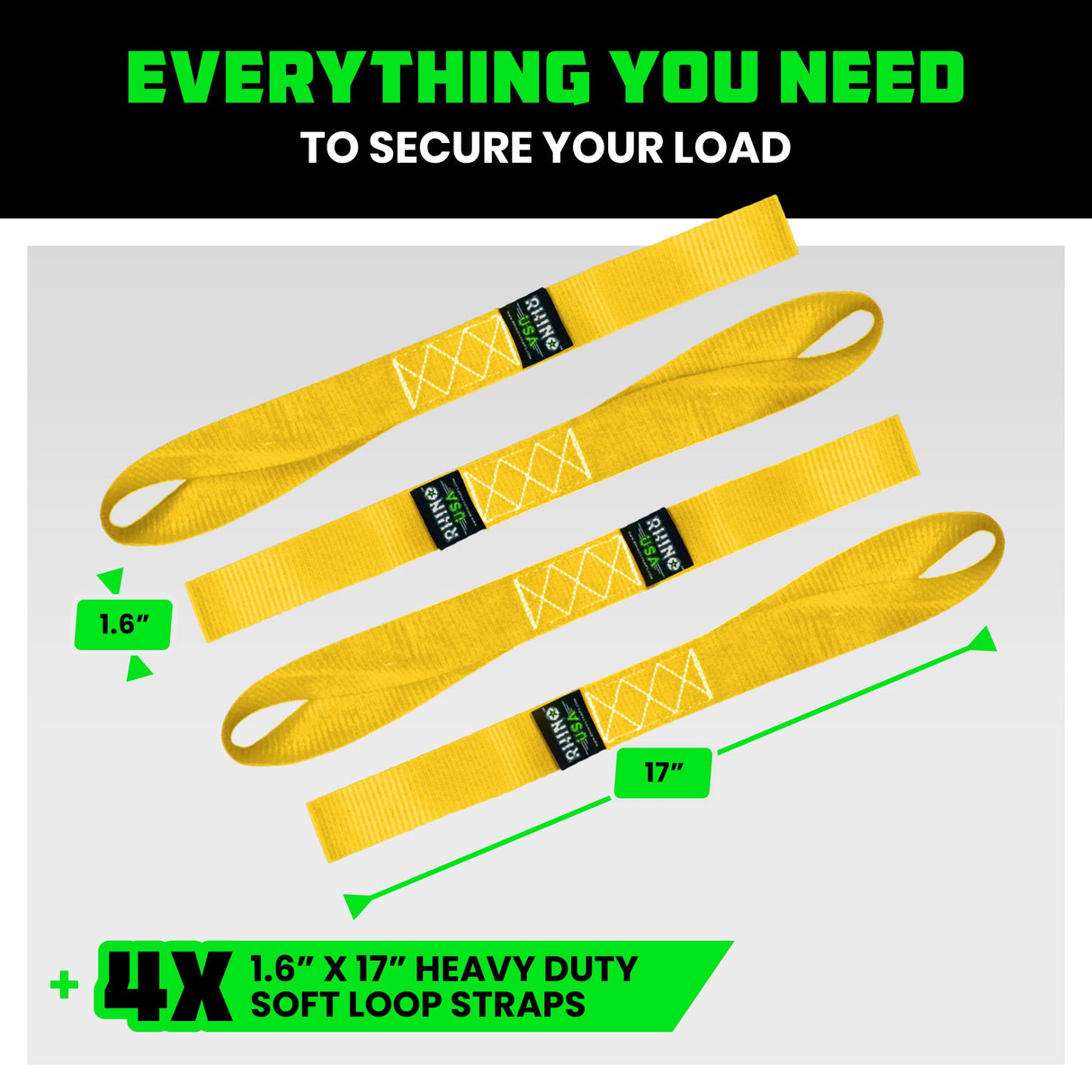 1.6" x 17" Soft Loop Tie-Down Straps (4-Pack)