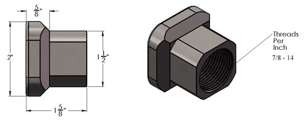 7/8-14 Left Hand Thread Tube Insert for 1 1/2 Inch ID Square Tubing