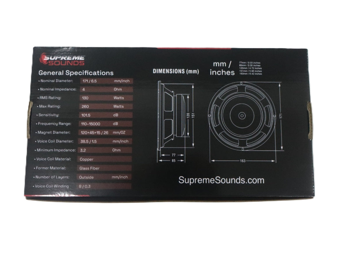 Supreme Sounds SS-65FS 6.5" 130W RMS Midrange Speakers (Pair) Supreme Sounds