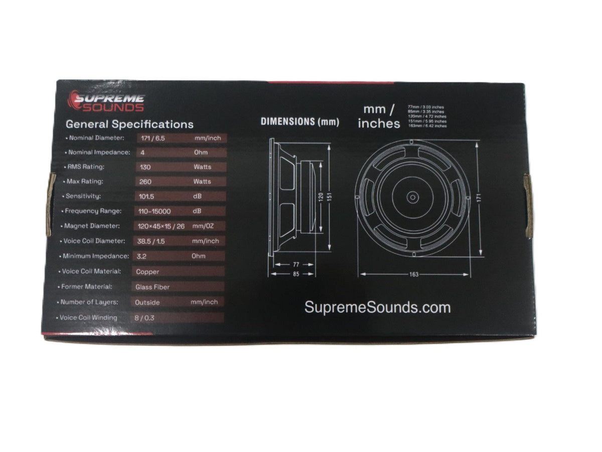 Supreme Sounds SS-65FS 6.5" 130W RMS Midrange Speakers (Pair)